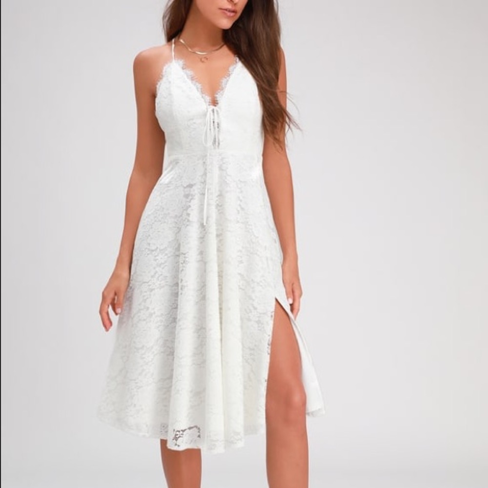Waverly White Lace Lace-Up Midi Dress